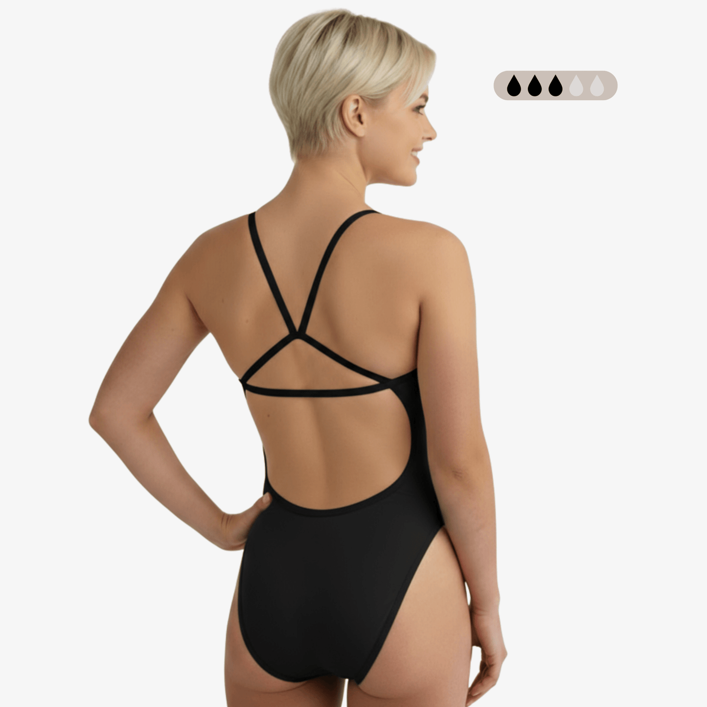 Onyx SecureFlo Open-Back One-Piece Period Swimsuit by Norca - Norca Athletic Swimwear | Norca Natation Inc.